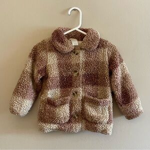 H&M Kids Cream & Brown Plaid Sherpa Button-Up Jacket – Size 2T EUC